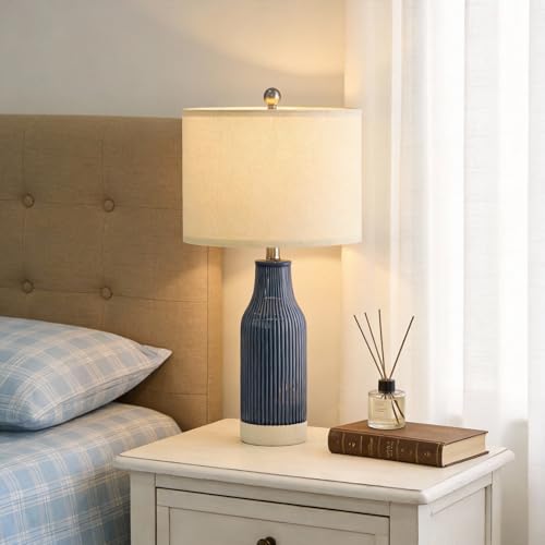 23.5" Bedside Lamps Set of 2, Blue Ceramic Table Lamp for Bedroom