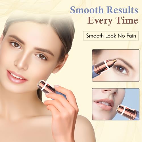 Eyebrow & Facial Trimmer: 2 in1 Rechargeable Facial Hair Removal & Eyebrow Shaver - Body Razor with Built-in LED Light (Blue)