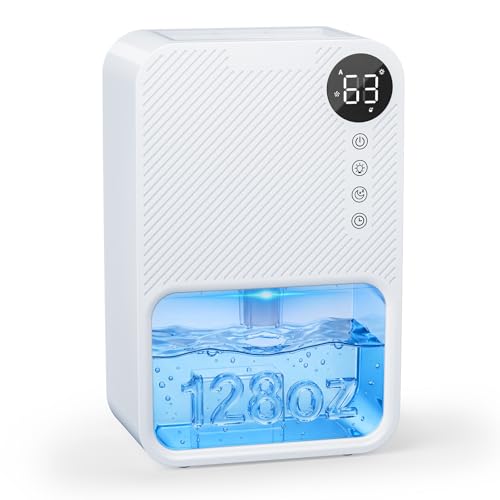 YEMIGTECH White 128oz Dehumidifier for Home Basement Bathroom RV Quiet Portable with Timer Night Light