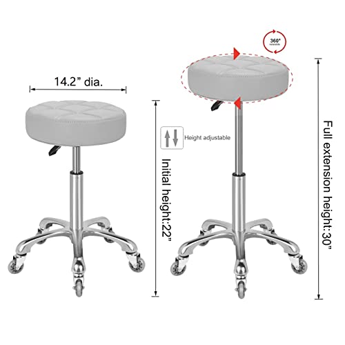 Grey Adjustable Swivel Bar Stool with Wheels - 22-30 Inch Height, 400 lb Capacity