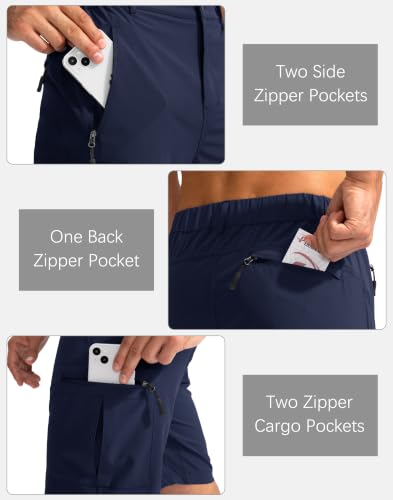 Men's Hiking Cargo Shorts - 9-Inch Inseam, Medium, Navy, Lightweight Outdoor Shorts with 5 Zipper Pockets