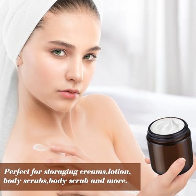 4Pcs 100g/3.4oz Amber Round Glass Jars Brown Facial Cream Packaging Pot Leak Proof Cosmetic Bottles with Plastic Inner Liners and Lids for Balm,Lotion,Aloe Gel,Body Scrub