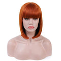 Brown Orange Short Bob Wig with Bangs - Glueless Synthetic Hair for Cosplay & Halloween - Variation: Brown Orange