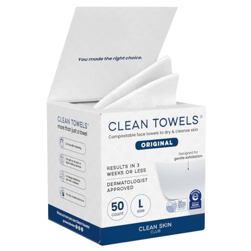Clean Skin Club Clean Towels¢ç Large, 100% USDA Biobased Face Towel, Disposable Face Towelette, Eczema Association Accepted, Makeup Remover Dry Wipes, Ultra Soft, 1 Pack, 50 Ct