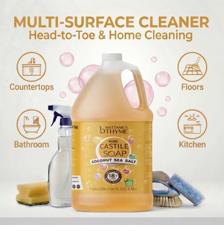 Castile Liquid Soap Refill with Coconut Sea Salt - 128 Fl Oz (Gallon) - Versatile Natural Cleaner