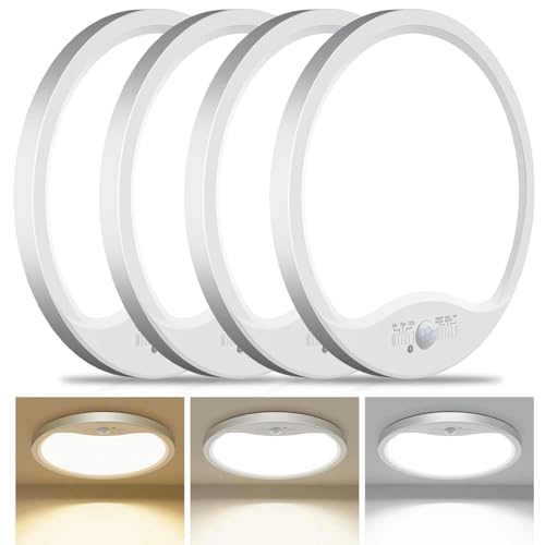 Hepside 4 Pack Motion Sensor Ceiling Lights 12 Inch 24W - White, Adjustable Color Temperatures & Timer
