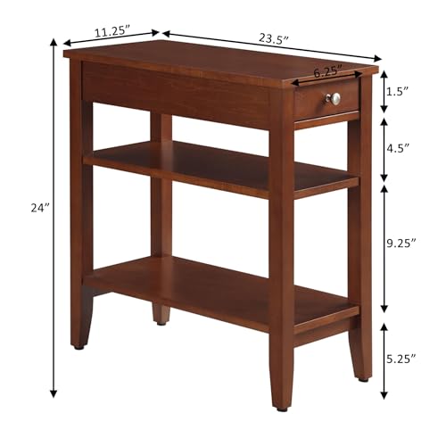 American Heritage Cherry End Table with Storage Drawer & Shelves - 23.25" Narrow Side Accent