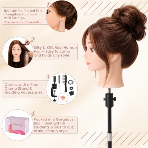Mannequin Head with Human Hair for Styling Practice - 26 Inch, Heat Resistant, Full Density