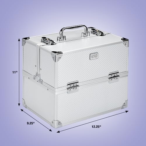 Conair Makeup Beauty Case - Cosmetic Case with Expandable Shelves and Locking Latch - Professional makeup case - Silver Diamond - London SOHO New York by Conair