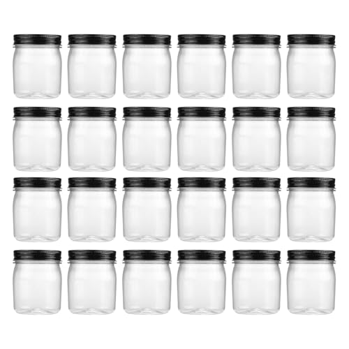 Black 8 oz Plastic Mason Jars with Lids - 24 Pack, Novelinks