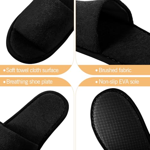 Geyoga Large Black Open Toe Spa Slippers 24 Pairs - Comfortable Footwear