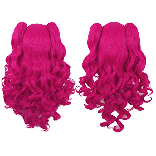 MapofBeauty Lolita Long Curly Pink Ponytail Clip-On Wig for Cosplay