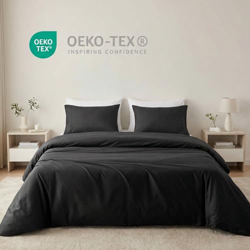 Egyptian Cotton Duvet Cover Set King Size Black Moonless Night Sateen Weave