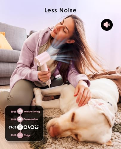 OSOU Pink Hair Dryer with Diffuser for Curly Hair, Ionic, Fast Drying, Lightweight Travel Blow Dryer