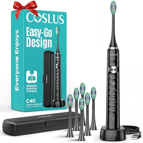 COSLUS C40 Sonic Electric Toothbrush for Adults & Family, Black - 1 Pack