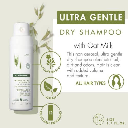 Klorane Dry Shampoo with Oat Milk Non-Aerosol Duo - Eco Friendly, Texture & Volume