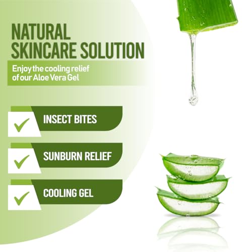 Coral Safe Aloe Vera Gel For Face & Body, Sunburn Relief, 99% Pure Aloe Pressed from Real Aloe Leaves, Cooling Gel, Soothes & Hydrates Skin. Made with Natural Ingredients. Non-Greasy, Unscented