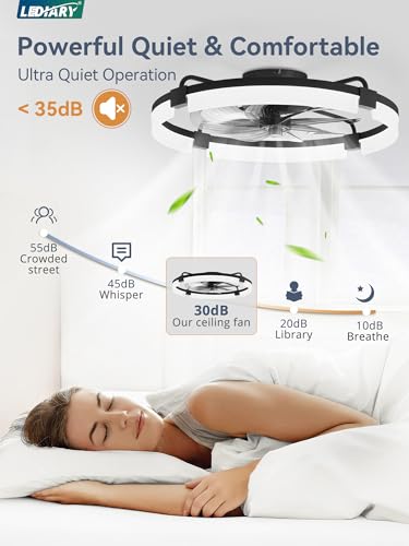 LEDIARY 24-Inch Low Profile Ceiling Fan with Lights - Black, Remote & App Control Variation 1