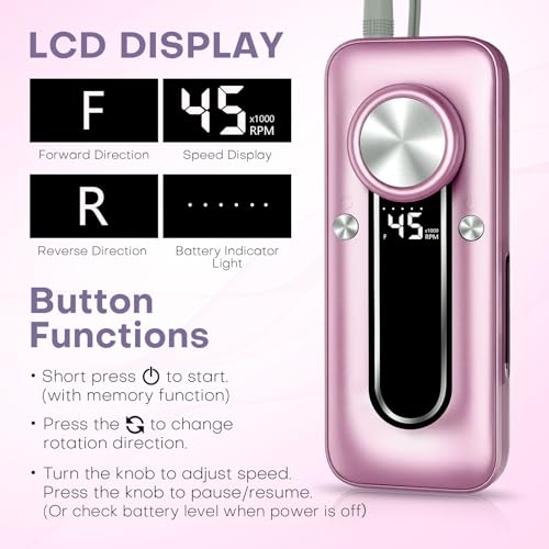TUOBEO Cordless Nail Drill - Pink & Purple Portable Electric Nail File 45000 RPM