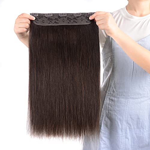 Dark Brown 14-Inch Clip-In Human Hair Extensions - Full Head, 70g, Easy to Attach