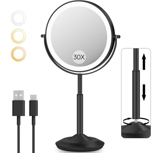 VFD 8'' 30X/1X Magnifying Lighted Makeup Mirror with Adjustable Stand