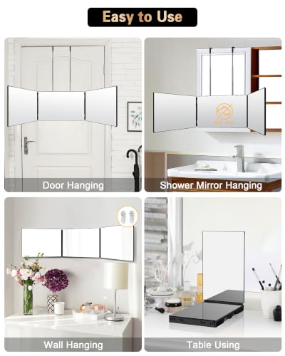 Self Hair Cutting Mirror with 360° Viewing Angle - Black Without LED & Accessories - Adjustable Wall or Door Mount
