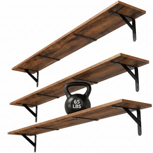 WOPITUES Rustic Brown 48in Floating Wall Shelf, 65 lb Load - 48"x8"
