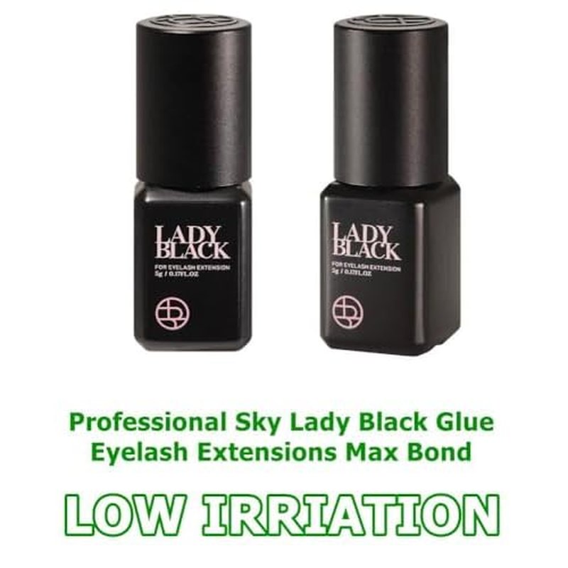 2 Bottles Sky Lady Black Glue Eyelash Extensions 5ml / Professional Max Bonding Strength Lash Glue / 1-3 Sec Fast Drying / 5-6 Weeks Retention