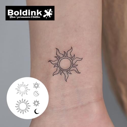 Semi-permanent Tattoos,Realistic Fake Tattoos,Last 7-15 Days,Waterproof Non-reflective Temporary Tattoo Stickers,Cruelty-free,Uniquely Designed Exquisite Packaging(Sun and Moon 2)
