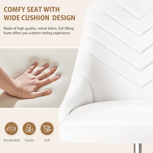 VECELO Cream White Velvet Vanity Desk Chair with Height Adjustment & 360° Swivel, Gold Base