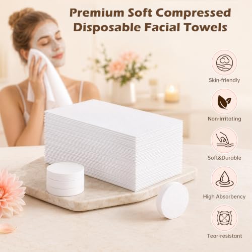 Off White Compressed Towels for Hot Towel Dispenser 60 Count - Soft Facial Cloths