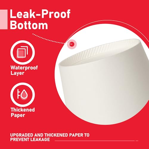White 12 oz Disposable Coffee Cups 1000 Pack - Leak-Proof & Bulk