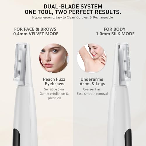 Dermaplane Razor for Women Face, Sonic Dermaplaning Tool for Peach Fuzz Removal & Facial Exfoliation, Rechargeable 3-Speed Facial Hair Remover with LED Light, 12 Replacement Blades (6 Fine & 6 Coarse)