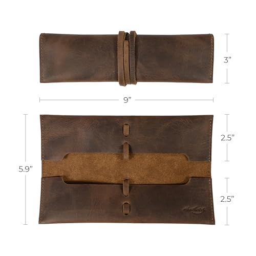 Heather's Rectangular Makeup Brush Organizer, Bourbon Brown Leather, Handmade, Drawstring Closure