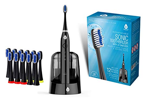 Pursonic S750 Sonic Toothbrush - Black Rechargeable Electric Toothbrush with UV Sanitizer & 12 Bonus Heads