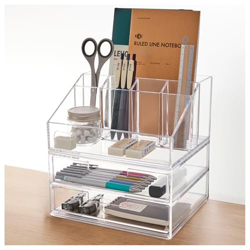 STORi Stackable Desk and Drawer Organizer - Clear 6-Compartment & 2 Wide Drawers - Organizer & Drawer Set