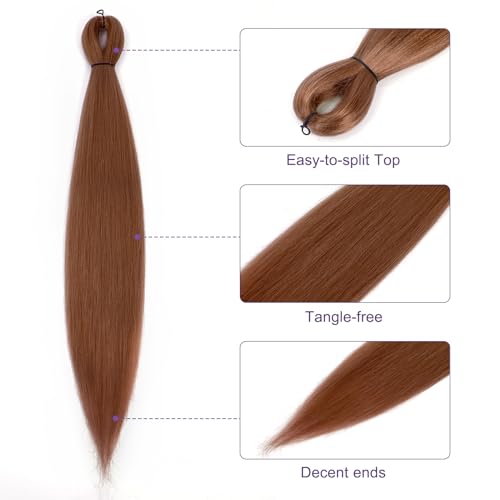 Rosdina 28 Inch Pre-Stretched Braiding Hair #30 - 8 Packs Brown Yaki Texture for Twist & Box Braids