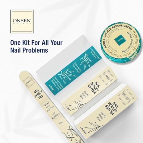 ONSEN 2.93 oz Nail Reboot Kit with Hand & Cuticle Rescue Cream, Buffing Block & Files