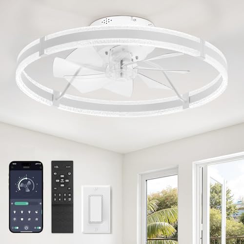 24-Inch White Modern Ceiling Fan with Lights and Remote - Low Profile, Dimmable, Quiet DC Motor, Reversible, Smart App Control