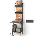 Record Player Stand with Power Outlet & Vinyl Storage - Black & Brown