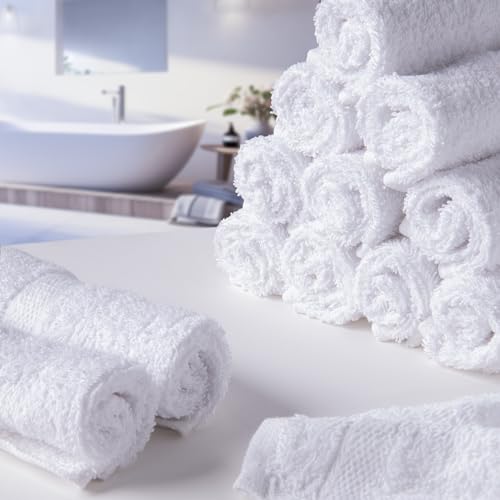 Luxury Cotton Washcloths 24 Pack - 12x12 Inch Spa-Quality Face Towels