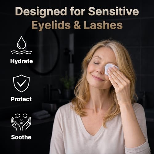 Eyelid & Lash Cleansing Serum Wipes for Puffiness Dark Circles - Gentle Eye Care, Korean Formula, 60 Sheets