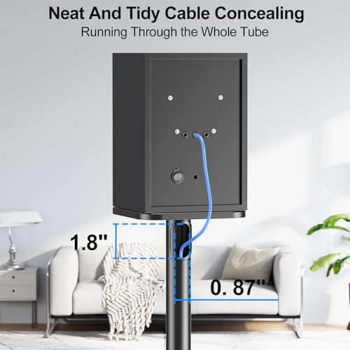 MOUNTUP Black Adjustable Speaker Stands Pair - Floor Stands for Bookshelf & Satellite Speakers, 28.3-37.4 Inches, Cable Concealing, 22 lbs Capacity