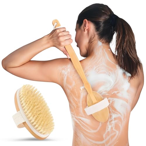 Rengöra Back Scrubber for Shower - 20 Inch Handle Natural Bristle Brush - Regular Bristles