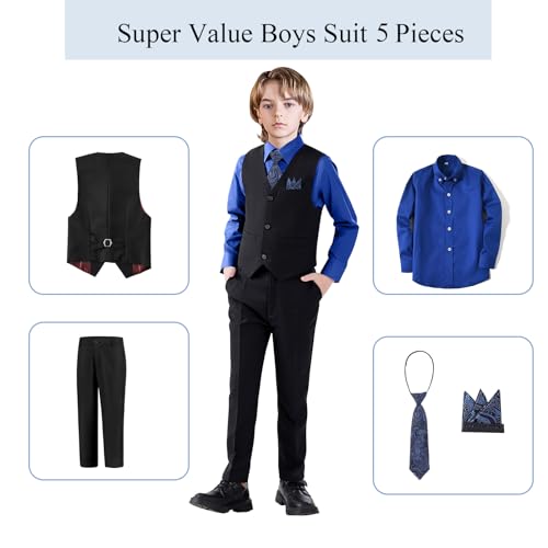Boy's 5-Piece Suit, Boys' Formal Suit Set with Vest Pants and Tie, Boys Formal Dresswear Vest Set, Toddler Boy Vest Set
