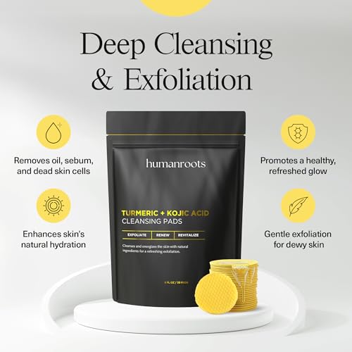 Turmeric Kojic Acid Cleansing Pads with Vitamin C - Exfoliating Face Pads for All Skin Types (30 Pads)