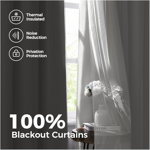 White Blackout Curtains 52W x 84L Double Layer Set - Pack of 2, Grommet Top