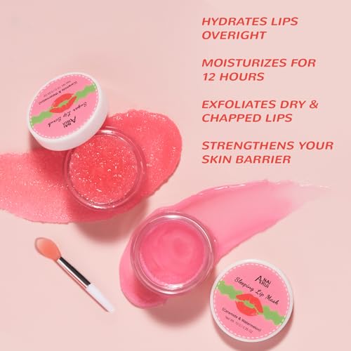 Hydrating Lip Mask Set, Lip Scrub & Lip Butter, Overnight Lip Treatment Set Enriched With Ceramide, Watermelon and Shea Butter, For A Softer & Smoother Lips, Overnight Lip Mask Gifts
