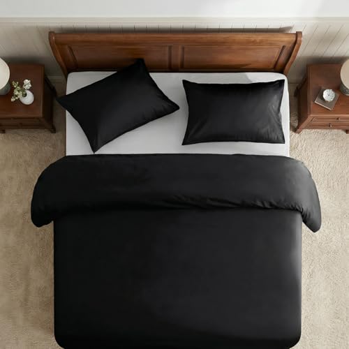 Egyptian Cotton Duvet Cover Set King Size Black Moonless Night Sateen Weave