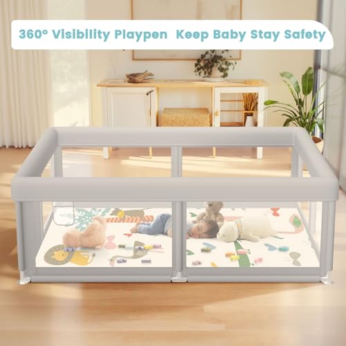 Besuhot Baby Playpen with Mat and Ocean Balls 50x50 Inch, Safe Indoor Outdoor Toddler Play Yard